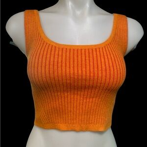 Orange Ribbed Knit Crop Tank Top